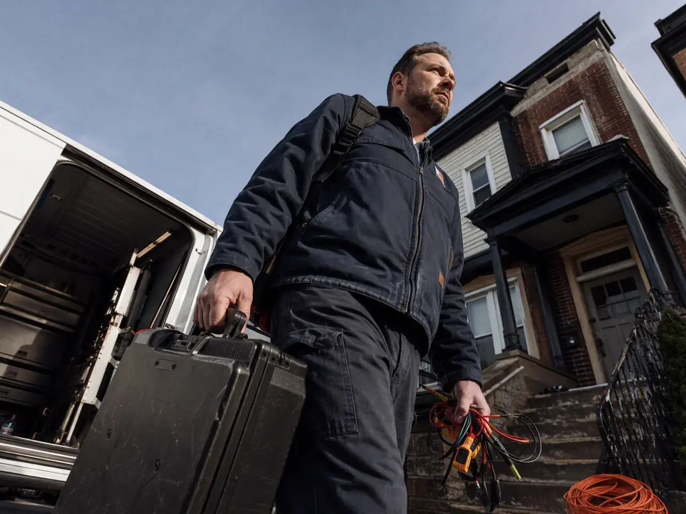 Panel inspection in a Pittsburgh rowhouse basement