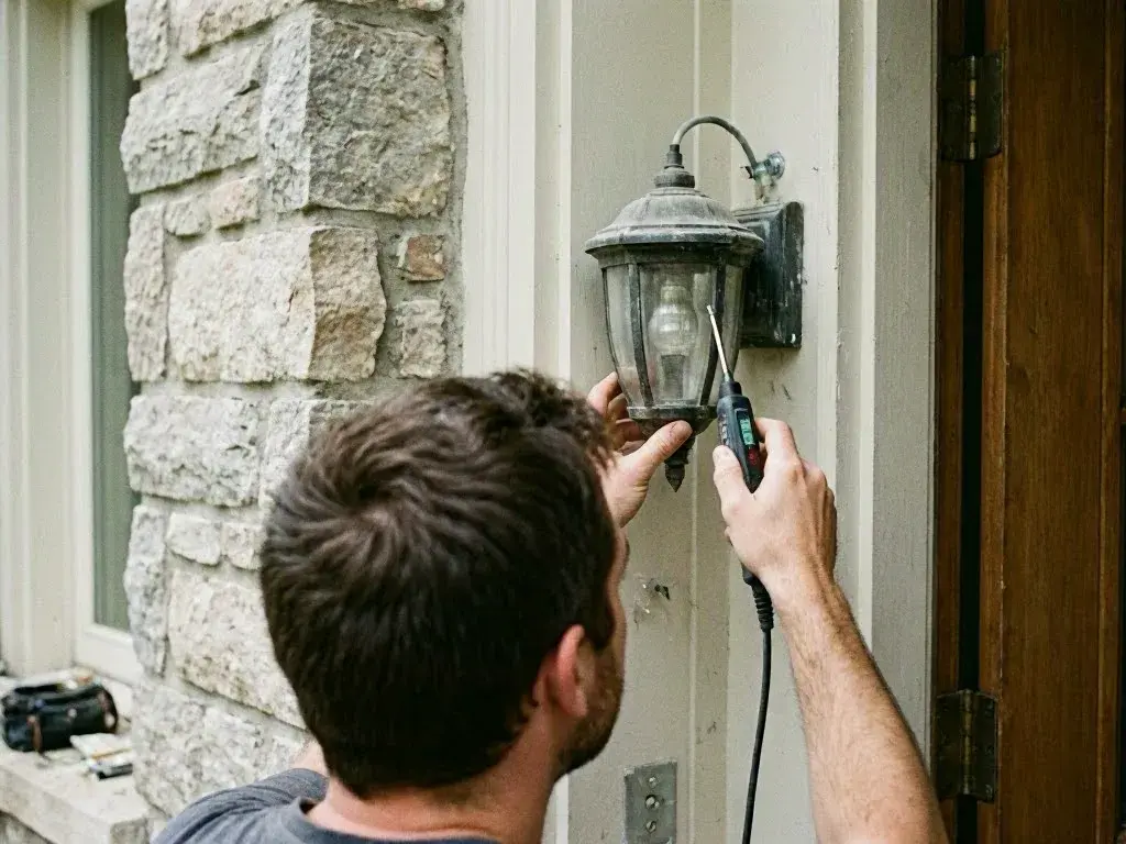 Worker testing GFCI protection on a spa circuit