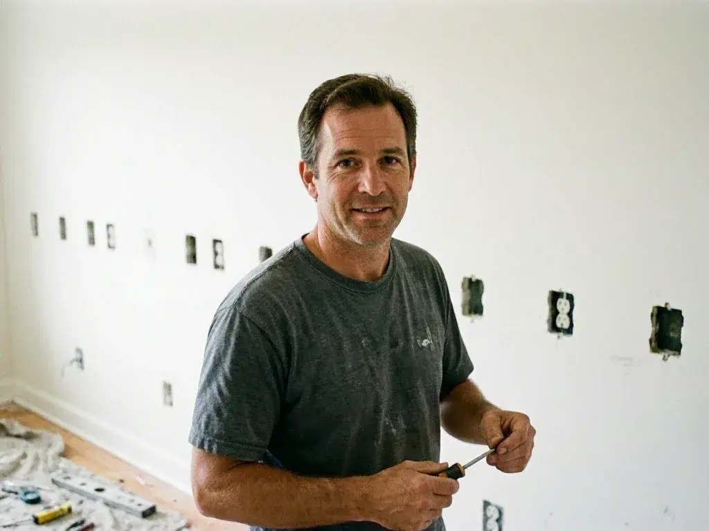 Technician testing 220-volt outlet at laundry area