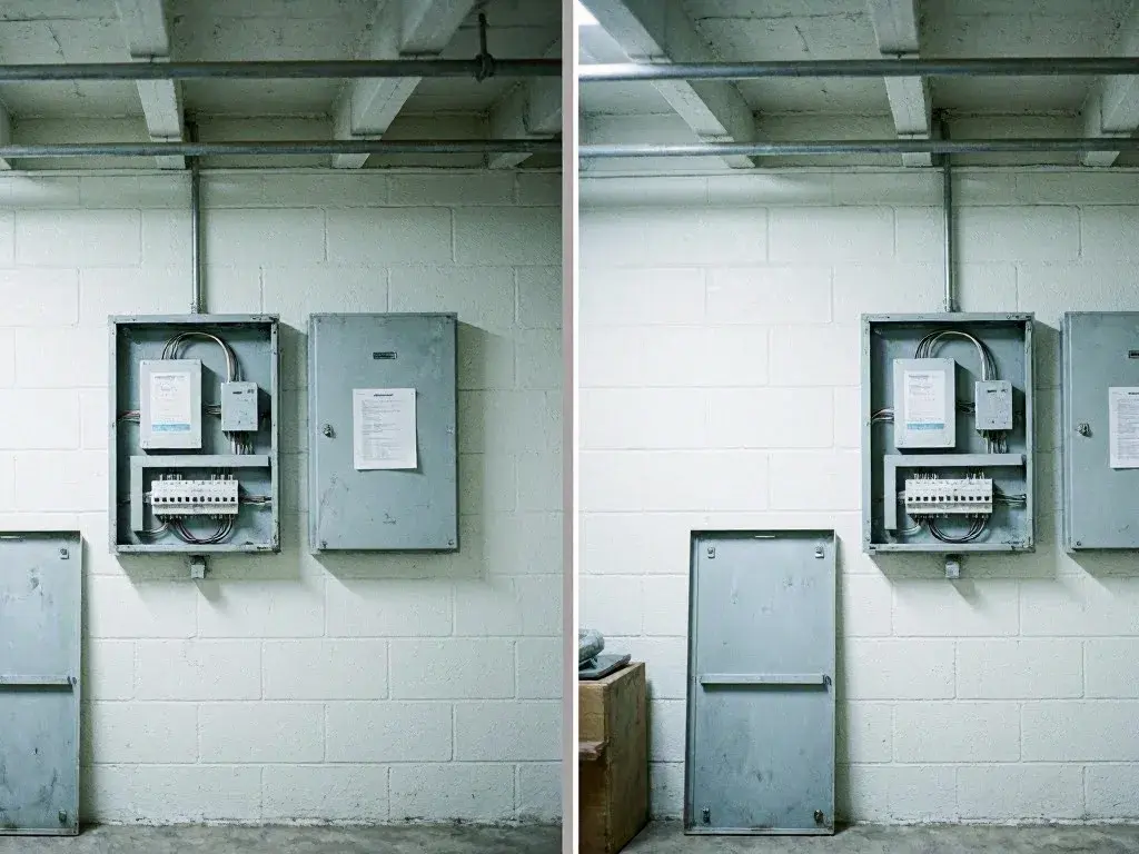 Electrician testing a breaker panel in a basement — Can Standby Generator Work Replace Portable Backup Gear for Small Busi...