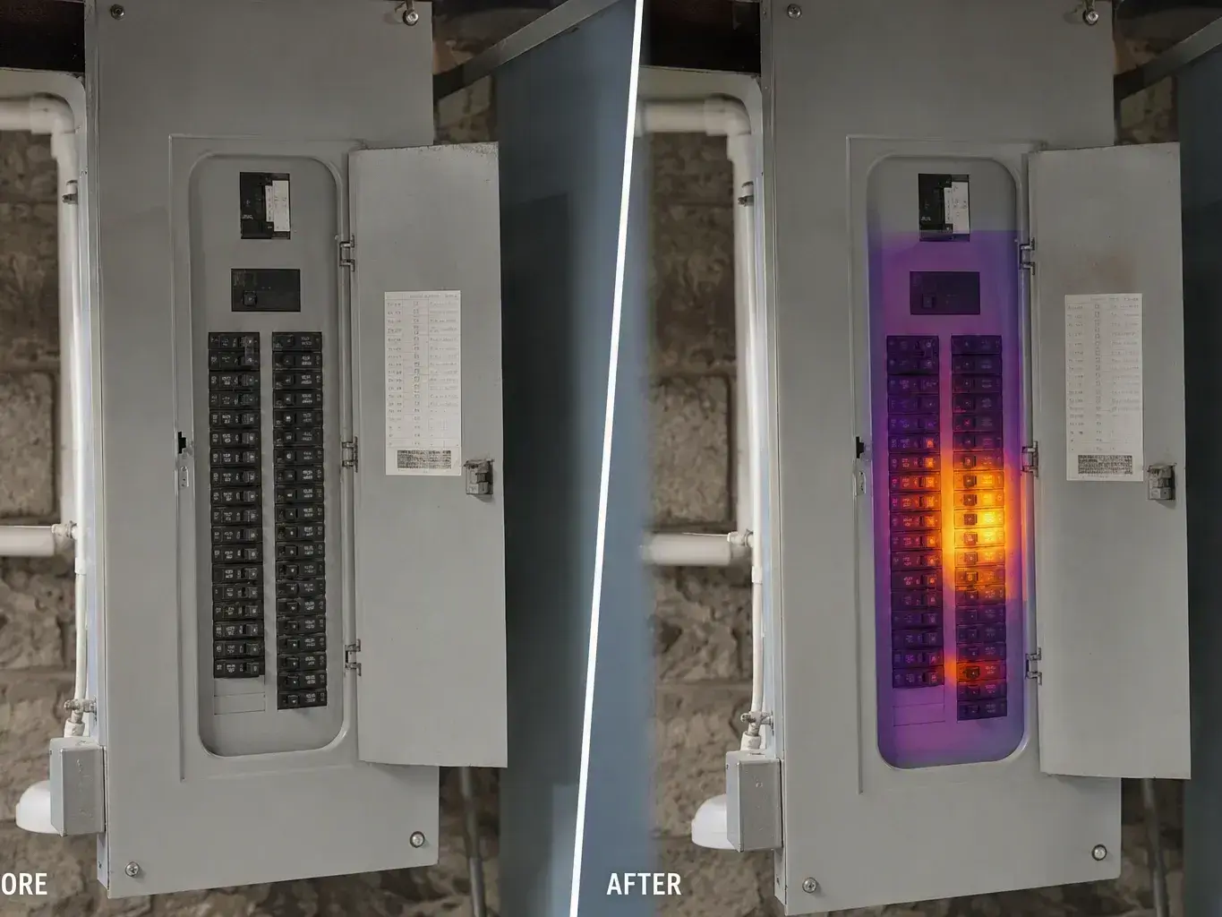Worker installing a wall outlet in a brick house